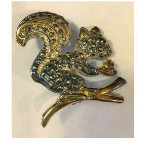 Vintage Squirrel Brooch Pin Gold Tone Silver Tone Marcasite? Mid-Century Retro